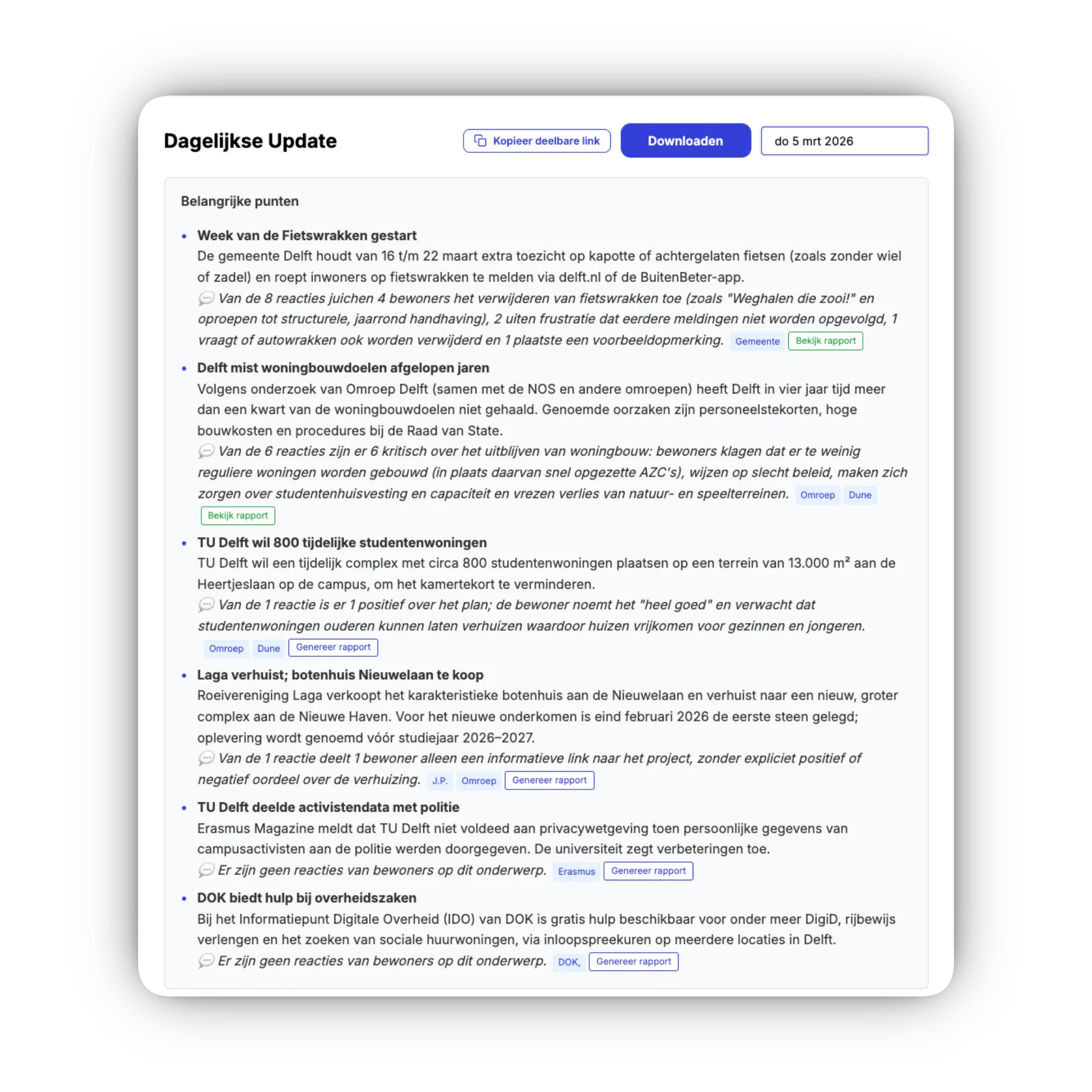 Dagelijkse update voorbeeld